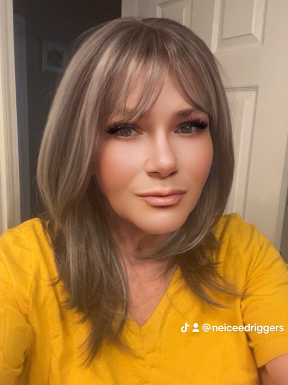 Hard front Gray Layered Women's Wig with Soft Bangs - Neutral Gray